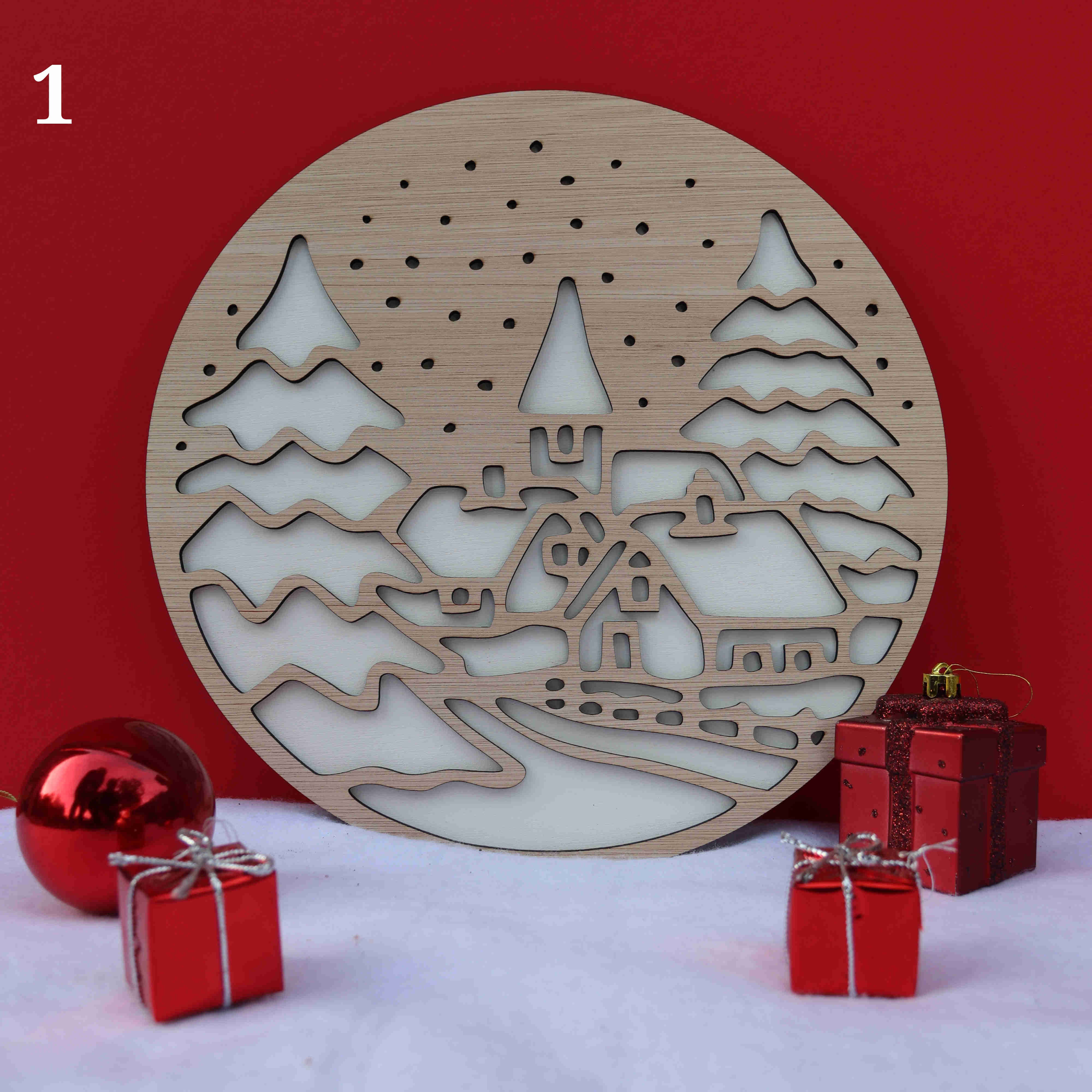 Kersttafereel op ronde schijf