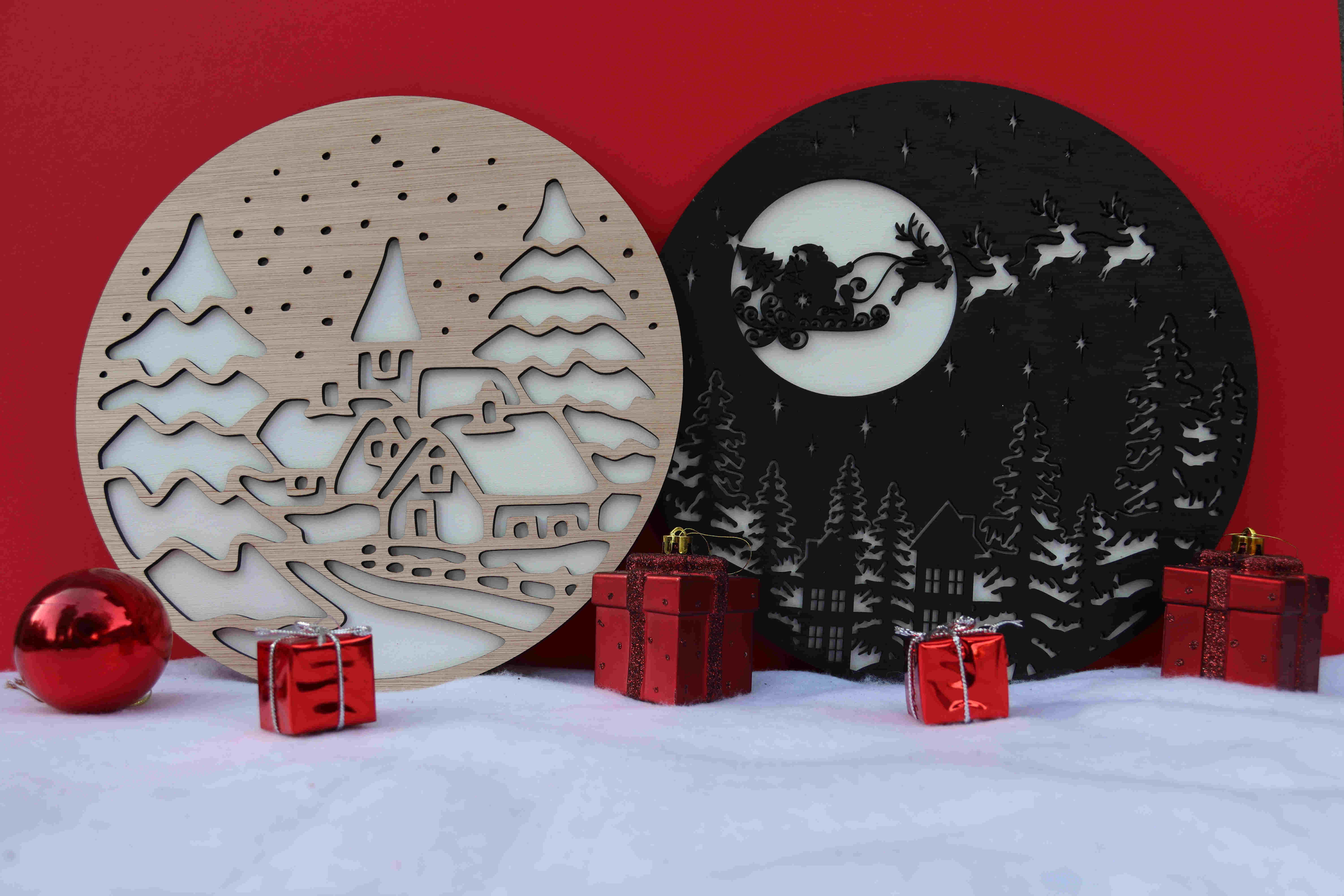 Kersttafereel op ronde schijf